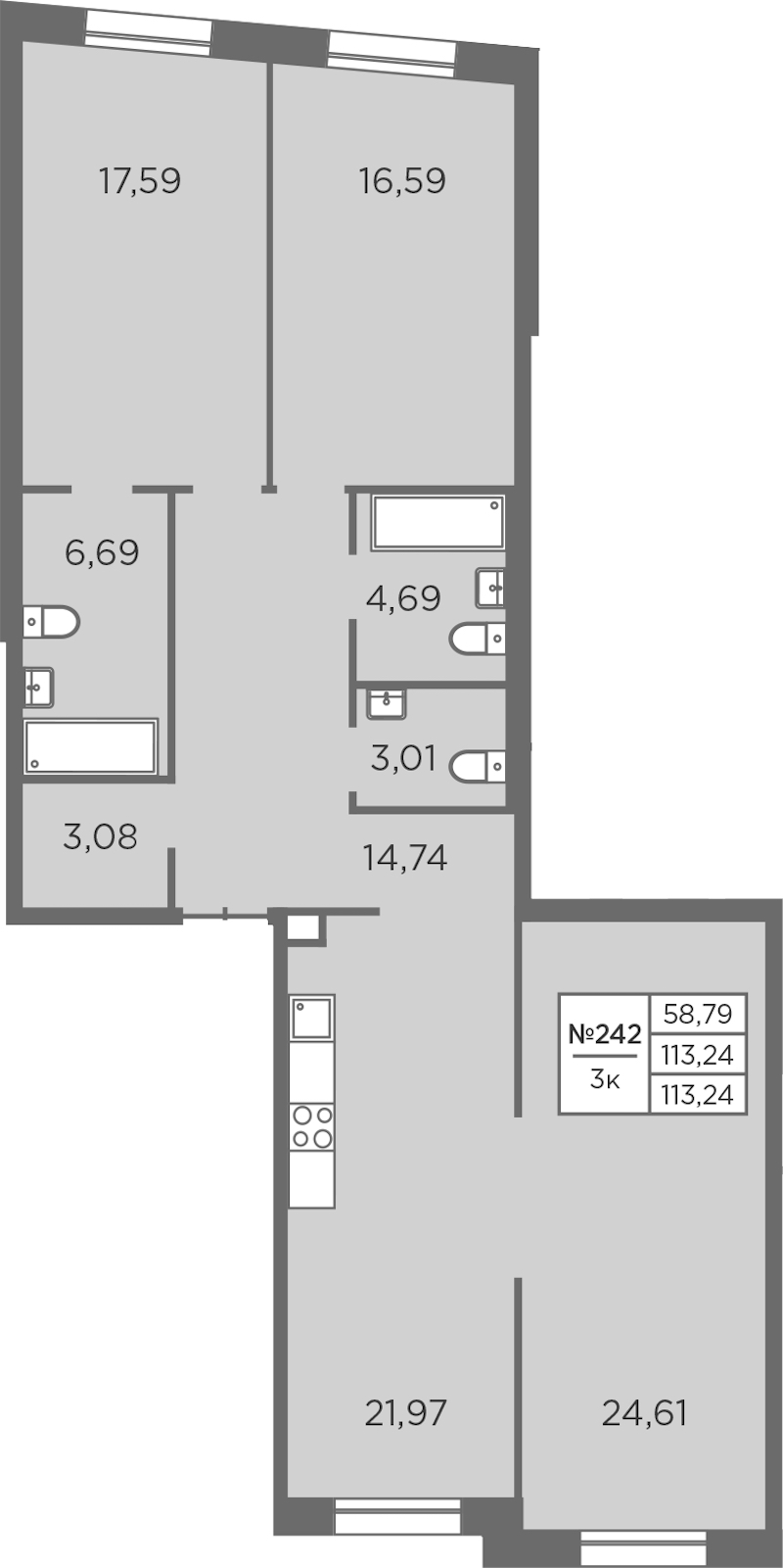 3-комнатная квартира 113.24 м², 2/8 эт., ЖК «Северная Корона»